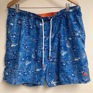 Tommy Bahama Men’s Blue/Orange Swim Trunks Nautical Design Hawaiian Tropical LG